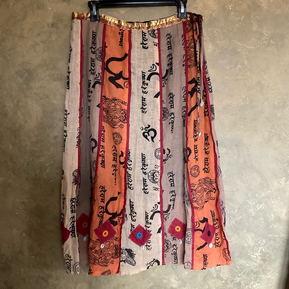 Ark Imports | Vintage Hindu Om Maxi Skirt | Nepal Cotton Boho | M